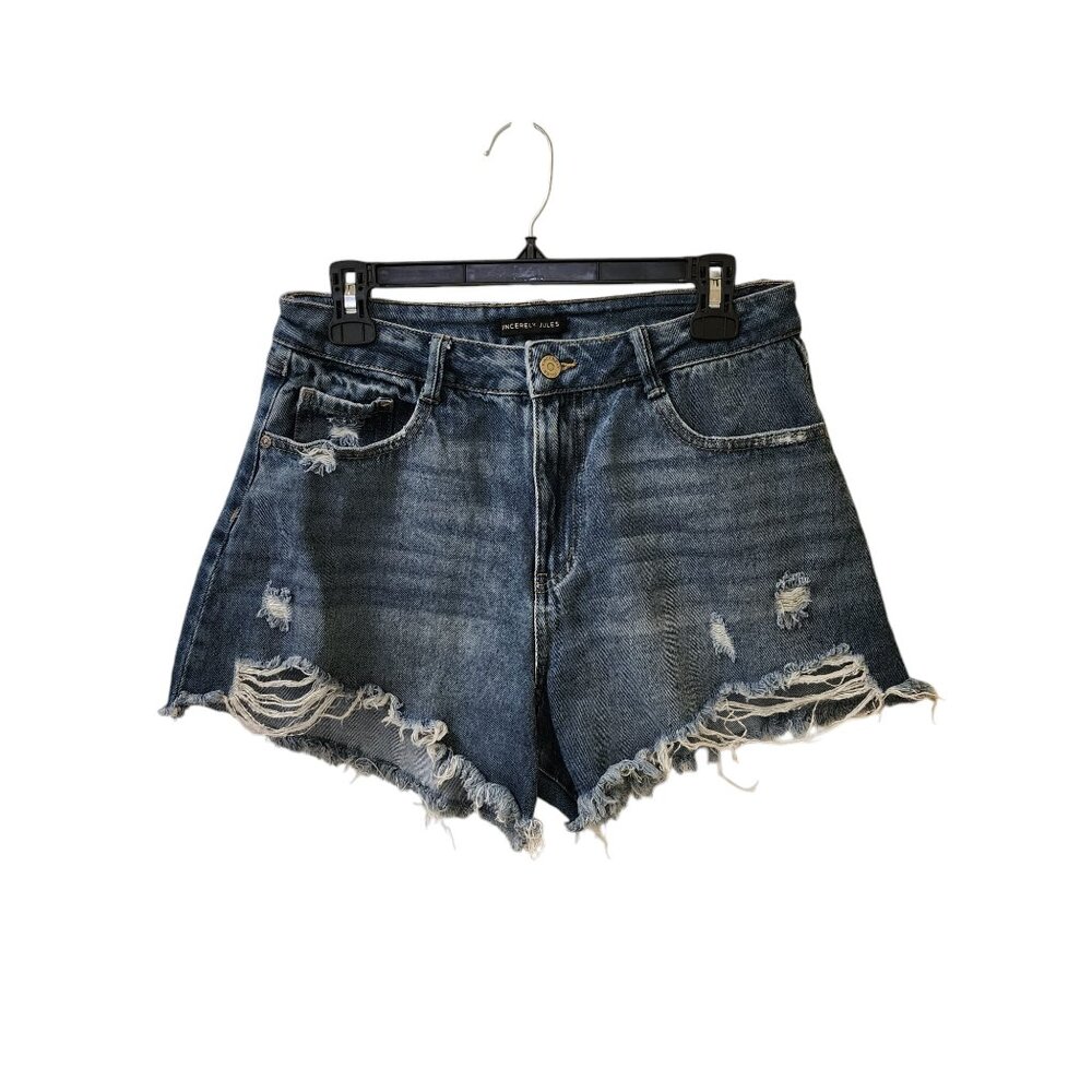 Sincerely Jules Distressed Jean Shorts Size 11 High Rise Raw Hem